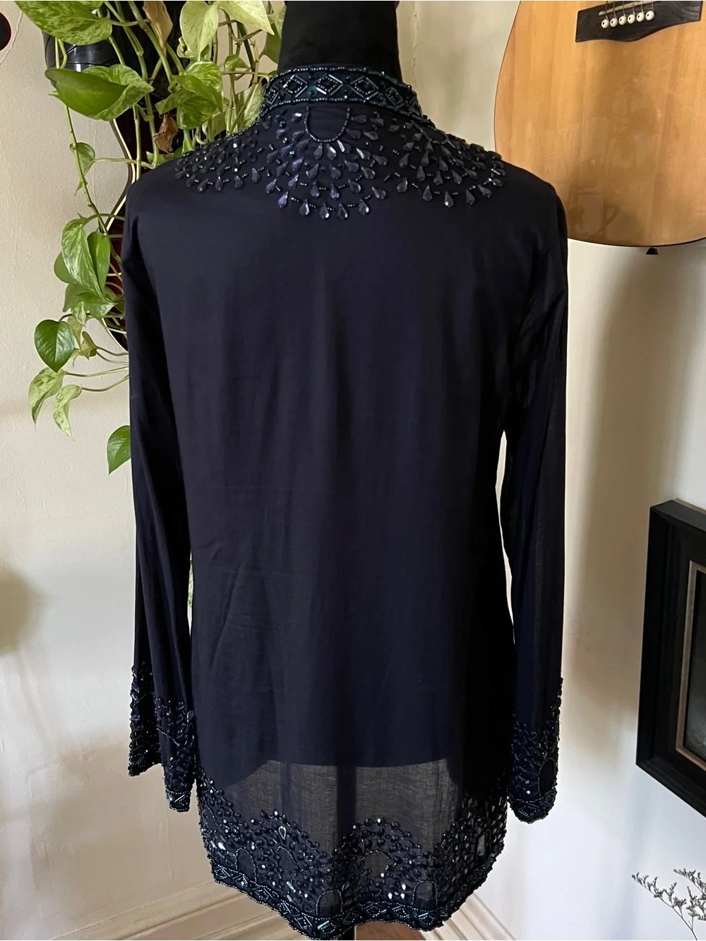 Tory Burch Beaded Navy Blue Tunic Size 8